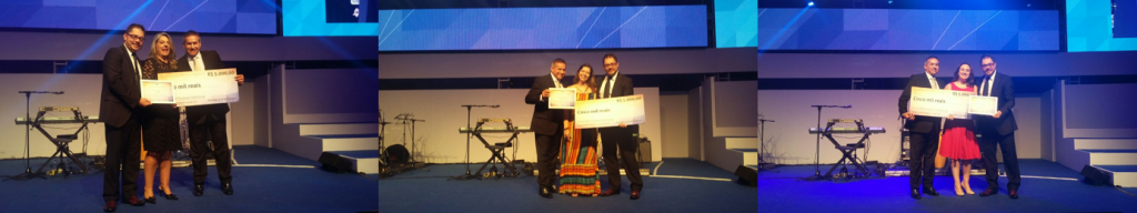 Presidente da ABF Rio, Beto Filho e as vencedoras do prêmio de jornalismo